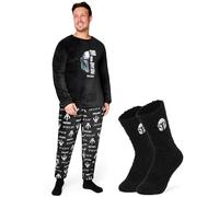 Disney Mandalorian Herren Schlafanzug lang mit Flauschigen One Size Socken - Pyjama Herren mit Taschen in Größe M-2XL (Schwarz, 2XL)