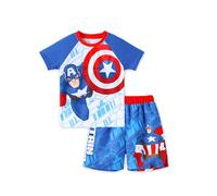 Disney Marvel Spiderman Cars Jungen-Badeanzug, Rashguard-Shirts und Badehose, Jungen-Schwimmset, Mickey-Sommer-Badeanzug, 2-13 Jahre, Marvel Captain America-Blau, 4-5 Jahre