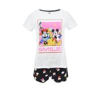 Disney Mickey and Friends T-Shirt und Shorts für Damen, Schlafanzug Baumwolle 2-Teiliges Set Minnie, Mickey, Donald, Daisy, Pluto und Goofy | Größe L | Weiß