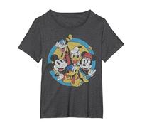 Disney Mickey And Friends Vintage Circle Group Shot T-Shirt, Damen Große Größen, Anthrazit Meliert, 5X