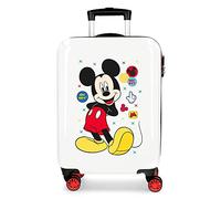 Disney Mickey Enjoy The Day Kabinenkoffer, weiß, 40 x 55 x 20 cm, Harte Montage, ABS, Seitenkombinationsschloss, 34 l, 2,8 kg, 4 Doppelrollen 0, Weiß, 34 l, Koffer 55, weiß, (34L) UK, Koffer 55