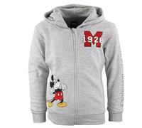 Disney Mickey Maus Jungen Kapuzen-Jacke mit Reißverschluss (Gr. 98-128) - 98 % Baumwolle, 2 % Polyester - Offizielles Lizenzprodukt mit Taschen & Kapuze, Farbe: Grau, Bekleidungsgröße: 122/128