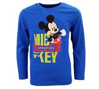 Disney Mickey Maus Jungen Langarmshirt - Offizielles Lizenzprodukt - 100 % Baumwolle - Größen 98-128 - Rot oder Blau, Farbe: Blau, Bekleidungsgröße: 116