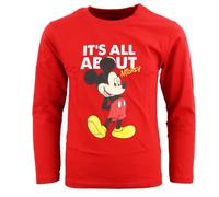 Disney Mickey Maus Kinder Langarm-Shirt - Offizielles Lizenzprodukt - 100 % Baumwolle - Größen 98-128 - Blau oder Rot, Farbe: Rot, Bekleidungsgröße: 110