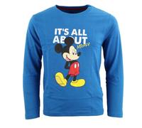 Disney Mickey Maus Kinder Langarm-Shirt - Offizielles Lizenzprodukt - 100 % Baumwolle - Größen 98-128 - Blau oder Rot, Farbe: Blau, Bekleidungsgröße: 128