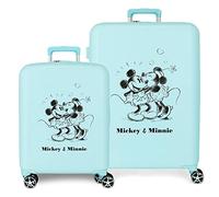 Disney Mickey & Minnie Kisses Kofferset, türkis, 55/70 cm, starres ABS, integrierter TSA-Verschluss, 88 l, 6,8 kg, 4 Doppelrollen, Handgepäck