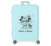 Disney Mickey & Minnie Kisses Mittelgroßer türkisfarbener Koffer, 48 x 70 x 26 cm, starres ABS, integrierter TSA-Verschluss, 88 l, 3,98 kg, 4 Doppelrollen