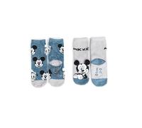 Disney Mickey Mouse 3D ABS Kuschelsocken für Jungen - Flauschige Kinder Wintersocken Stoppersocken antirutsch Socken Grau/Blau (2er Pack) (DE/NL/SE/PL, Numerisch, 23, 26, Regular, Grau/Blau)