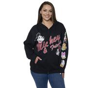 Disney Mickey Mouse Damen Zip Hoodie w/Pockets Black Fleece Sweatshirt Daisy Goofy Donald Pluto Regular Plus Size, Schwarz, L