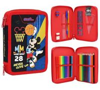 Disney Mickey Mouse Doppel-Federmäppchen mit 2 Fächern, gefüllt mit Schreibwaren für Kinder | Schulset mit Buntstiften, Filzstiften und Zubehör | Geschenk für Jungen