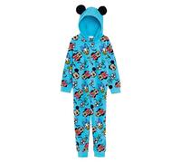 Disney Mickey Mouse Einteiler mit 3D-Ohren und Kapuze, All-in-One, für Jungen und Mädchen, Fleece-Schlafanzug für Kinder, Micky, blau, 9-10 Years