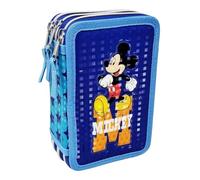 Disney Mickey Mouse Federmäppchen mit mehreren Fächern mit 3 Reißverschlüssen für Grund- und Sekundarschule, 44 Stück, Stifte, Buntstifte, Filzstifte Giotto, blau, Mickey Mouse