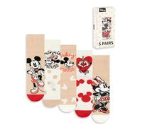 Disney Mickey Mouse & Minnie Mouse Wadensocken 5er Set | Polkadot-Design in Beige, Rot, Weiß | Alltagskleidung für Damen | Charaktersocken mit „I Love Hugs Merch