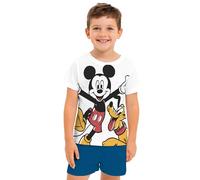 Disney Mickey Mouse Schlafanzug für Jungen - Pluto Kinder Pyjama Set Kurzarm Oberteil mit Hose Blau/Weiß (DE/NL/SE/PL, Numerisch, 122, 128, Regular)