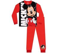 Disney Mickey Mouse Schlafanzug Jungen, Langarm Pyjama Kinder, offizieller Schlafanzug Kinder, Rot 128