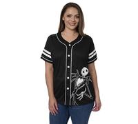 Disney Mickey Mouse Stitch Jack Skellington Damen-Trikot, Knopfleiste, Schwarz - Skellington, Groß