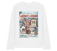 Disney Mickey Mouse Vintage Poster Christmas Good Deed Unisex Langarm T-Shirt, Weiß, L