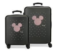 Joumma Disney Mickey-Studs Kofferset, Schwarz, 55/65 cm, starr, ABS, seitlicher Kombinationsverschluss, 91 l, 6 kg, 4 Doppelräder, Handgepäck, Schwarz, Koffer Set