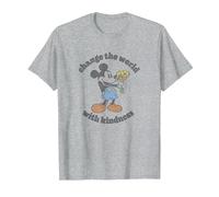 Disney Mickey With Flowers Change The World With Kindness T-Shirt, Herren, Grau Meliert, XL