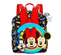 Disney Mini-Rucksack, 25,4 cm, exklusiver Mickey, Minnie und Goofy, Kunstleder, kleiner Rucksack mit Fronttasche und Knopf-Bündel, anpassbar für Damen, Teenager, Mädchen, Kinder