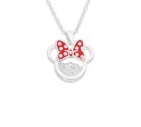 Disney Minnie Halskette aus versilbertem Messing mit roter Emaille-Schleife, April-Geburtsstein, schwimmender Stein CF00308SAPRL-Q.PH, Einheitsgröße, Messing, Ohne Edelstein