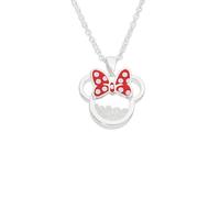 Disney Minnie Halskette Oktober versilbertes Messing mit roter Emaille-Schleife Geburtsstein Schwimmstein CF00308SOCTL-Q.PH, Einheitsgröße, Messing, Ohne Edelstein