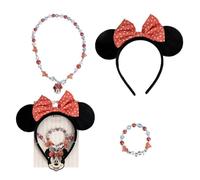 Disney Minnie Maus Accessoires Set, Haarreifen mit Schleife und Ohren, Halskette und Armband mit Perlen, Rot-Weiß Gepunktet (Schwarz-Rot)