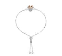 Disney Minnie Maus Armband, aus Messing mit weißen Zirkonia und rosa Schleife, für Damen, Einstellbare Größe, Fertig zum Verschenken, Offizieller Schmuck