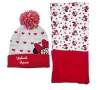 Disney Minnie Maus Kinder Winterset - Mütze mit Bommel & Schlauchschal - Offizielles Lizenzprodukt - Größe 52-54 - Grau/Rot, Farbe: Bunt, Größe: 52