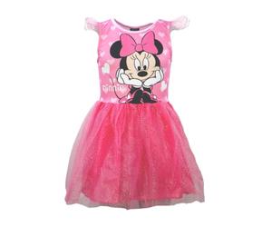Disney Minnie Maus Mädchen Sommerkleid (Gr. 104-134) - Funkelnder Glitzer-Tüllrock & herziger Minnie-Print - 100% Polyester, Farbe: Rosa, Bekleidungsgröße: 128/134