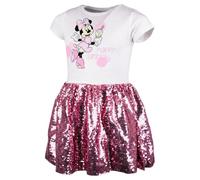 Disney Minnie Maus Mädchen Sommerkleid - Kinder Tüllkleid mit Pailletten-Rock, Kurzarm Kleid Baumwolle & Tüll Polyester, Farbe: Weiß, Bekleidungsgröße: 110