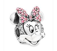 Disney Minnie Maus mit rosafarbener Pavé-Schleife Clip-Charm Sterling-Silber