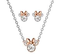 Disney Minnie Maus Schmuckset Halskette und Ohrringe aus Messing, mit wertvollen weißen Zirkonia, Geburtsstein April, für Damen und Mädchen, Fertig zum Verschenken, Offizieller Disney Schmuck