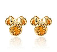 Disney Minnie Mouse 10K Gold Birthstone Stud Earrings, November Amber Orange Cubic Zirconia; Mickey's 90th Birthday Anniversary