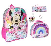 Disney Minnie Mouse Choose Happy 5-teiliges Set Rucksack Lunchbox Schlüsselanhänger Federmäppchen Karabiner, Rosa, Einheitsgröße