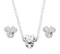 Disney Minnie Mouse Crystal Necklace and Stud Earrings and Set, Mickey's 90th Birthday Anniversary; Silver Plated Jewelry for Women