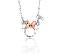 Disney Minnie Mouse Halskette aus Messing mit rosa Schleife, Länge verstellbar 40 + 5 cm, für Damen oder Mädchen, bereit zum Verschenken, offizieller Schmuck