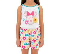 Disney Minnie Mouse Kurzer Overall für Mädchen, Pyjama aus Weicher Baumwolle, 1-Teiliges Sommerset 'Happy Girl' Minnie Mouse, Größe 6 Jahre | Blau