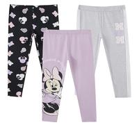 Disney Minnie Mouse Mädchen-Leggings für Kleinkinder bis große Kinder, 3er-Pack, Violett/Grau/Schwarz, 3 Jahre