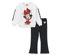 Disney Minnie Mouse Mädchen-Sweatshirt und ausgestellte Legging-Hose, Set für Säuglinge bis Kleinkinder, Weiß/Schwarz, 4 Jahre