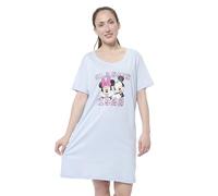 Disney Minnie Mouse Nachthemd für Damen - Schlafshirt Pyjama Kurzarm Oberteil Blau (Blau, M)