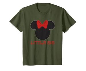 Disney Minnie Mouse Red Bow Icon Little Sis Sister Family T-Shirt, Kinder, Olivgrün, 140