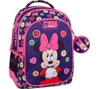 Disney Minnie Mouse Rucksack für die Grundschule | Schulrucksack mit 3 Fächern | Tagesrucksack für Reisen & den Alltag | Gepolsterte, Reflektierende Schultergurte & Seitentaschen für Trinkflaschen