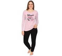 Disney Minnie Mouse Schlafanzug für Damen - Good Times Pyjama Set Langarm Oberteil mit Hose Rosa/Schwarz (DE/NL/SE/PL, Alphanumerisch, L, Regular, Regular, Rosa/Schwarz)