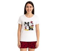 Disney Minnie Mouse Schlafanzug für Damen - Pyjama Set Kurzarm Oberteil mit Shorts Weiß/Rot (DE/NL/SE/PL, Alphanumerisch, L, Regular, Regular, Weiß/Rot)