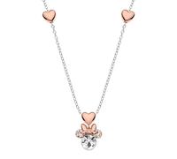 Disney Minnie Mouse Silber Halskette für Mädchen, Zweifarbige Herzen aus Roségold mit Zirkonia, Schmuck