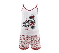 Disney Minnie Mouse T-Shirt und Shorts für Damen, Schlafanzug Baumwolle 2-Teiliges Set für Damen, Minnie Maus-Design, Geschenk für Damen und Teenager | L - Weiß