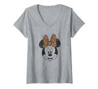 Disney Minnie Mouse Vintage Leopard Print Bow Portrait T-Shirt mit V-Ausschnitt