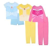 Disney Minnie Princess Schlafanzug für Mädchen, eng anliegende Passform, Baumwolle, 6-teilig, Cinderella Belle Aurora, 6