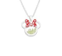 Disney Halskette Minnie – versilbertes Messing, rote Emaille-Schleife, August-Geburtsstein